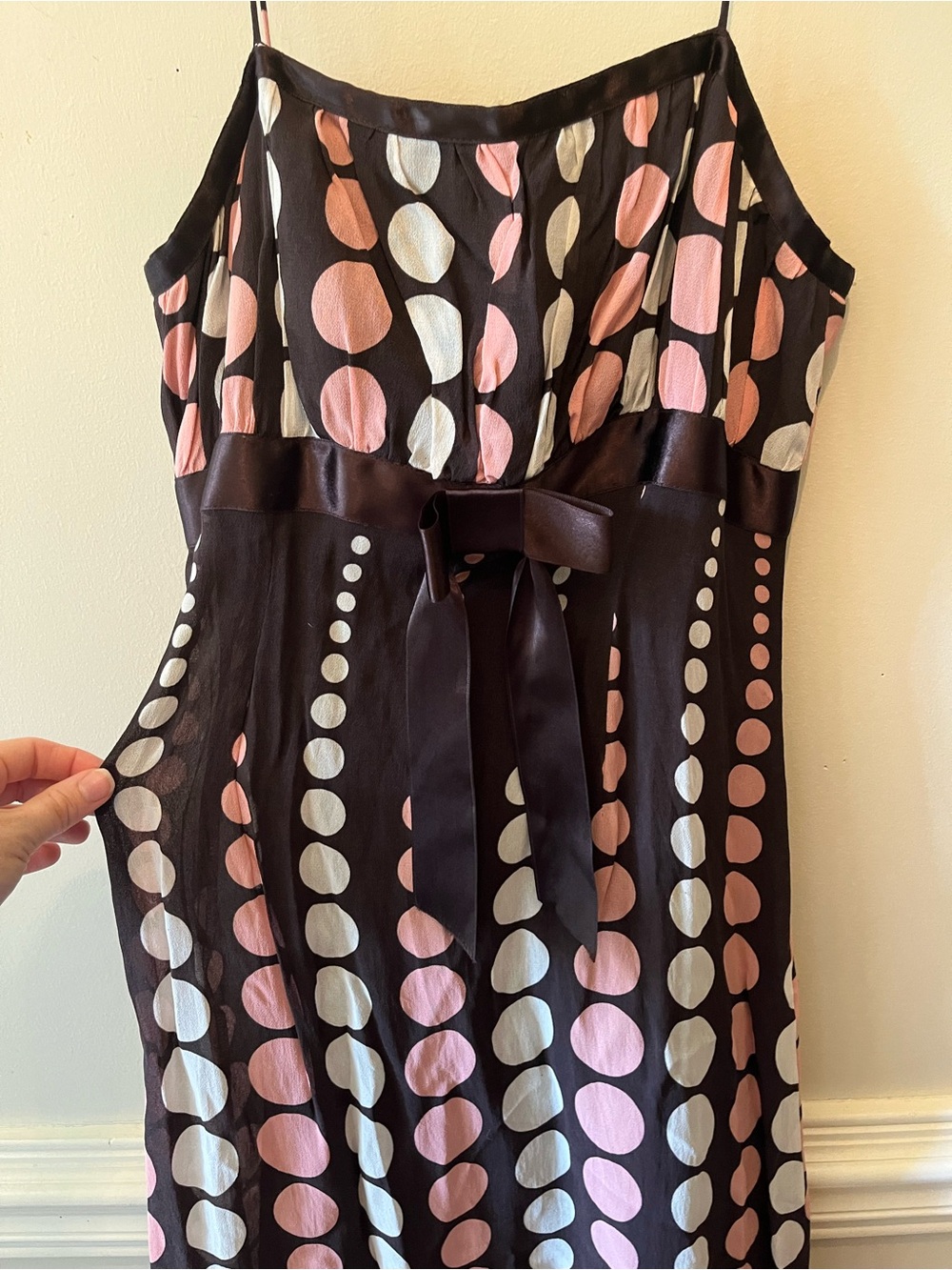 Vintage Y2K brown and pink polka dot spaghetti strap dress size 8 juniors - Picture 2 of 8